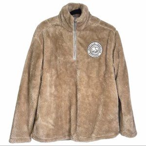 Ivory Ella Beige Soft Furry 14 Zip Pullover Sherpa Sweatshirt Womens S